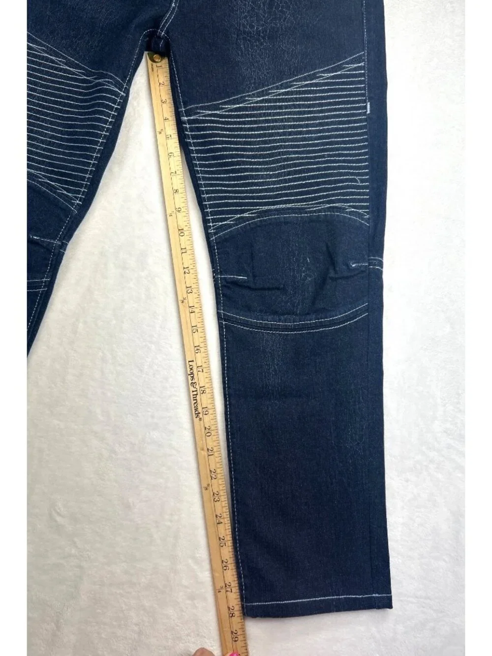 True Religion Moto Skinny Jeans Men's 34x28 Dark Wash Run Stitch Cracked Texture